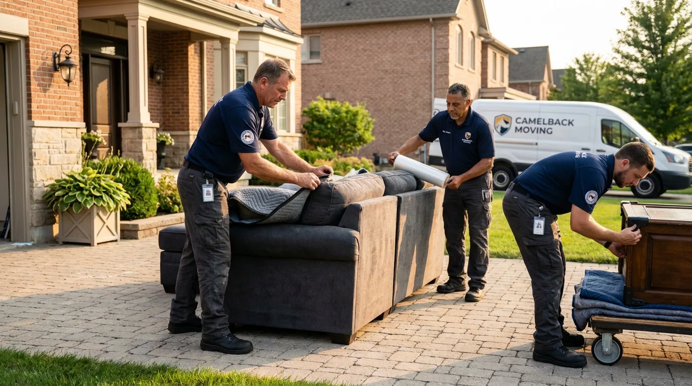 Large estate moving crew wrapping furniture in Velva, ND